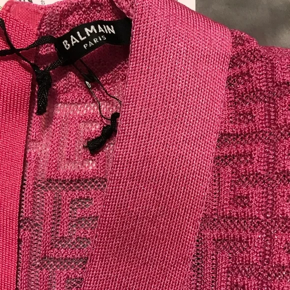 Balmain Fuchsia Cardigan dress with Gold Accents - Picture 2 of 8